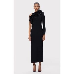 HERVE LEGER Black Asymmetrical Ruffle One Shoulder Bandage Gown size Large